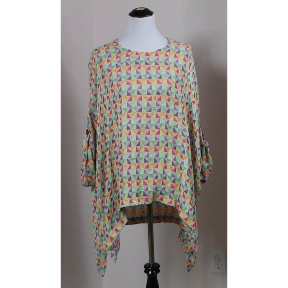 RALSTON Sz S Small Rainbow Multi Linen Lagenlook Oversize Top Tunic NWT